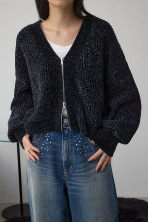 WZIPベロアラメモールカーデ