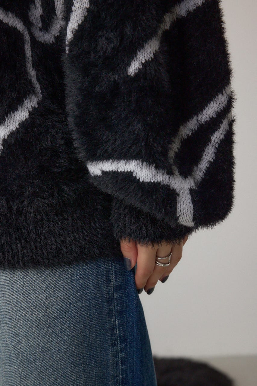 ニュアンス柄ニットトップス BLK FREE