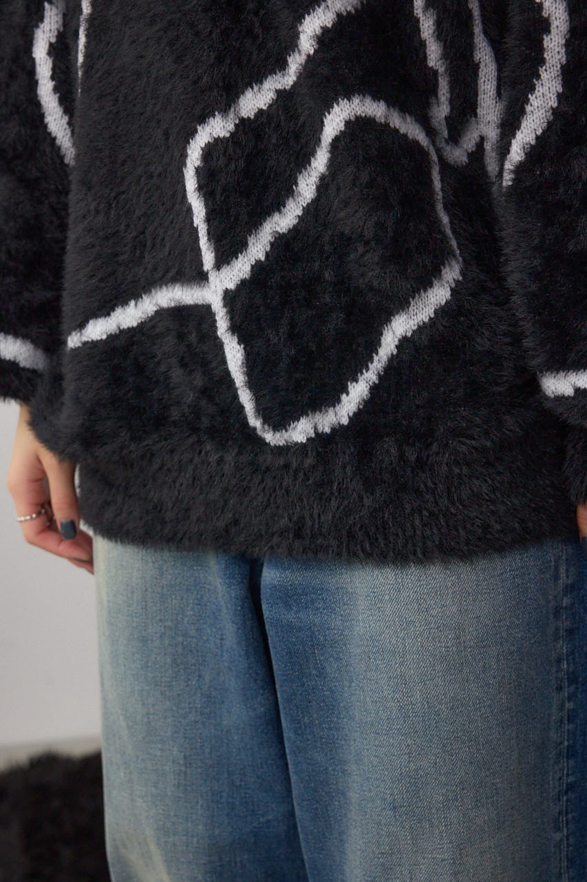 ニュアンス柄ニットトップス BLK FREE