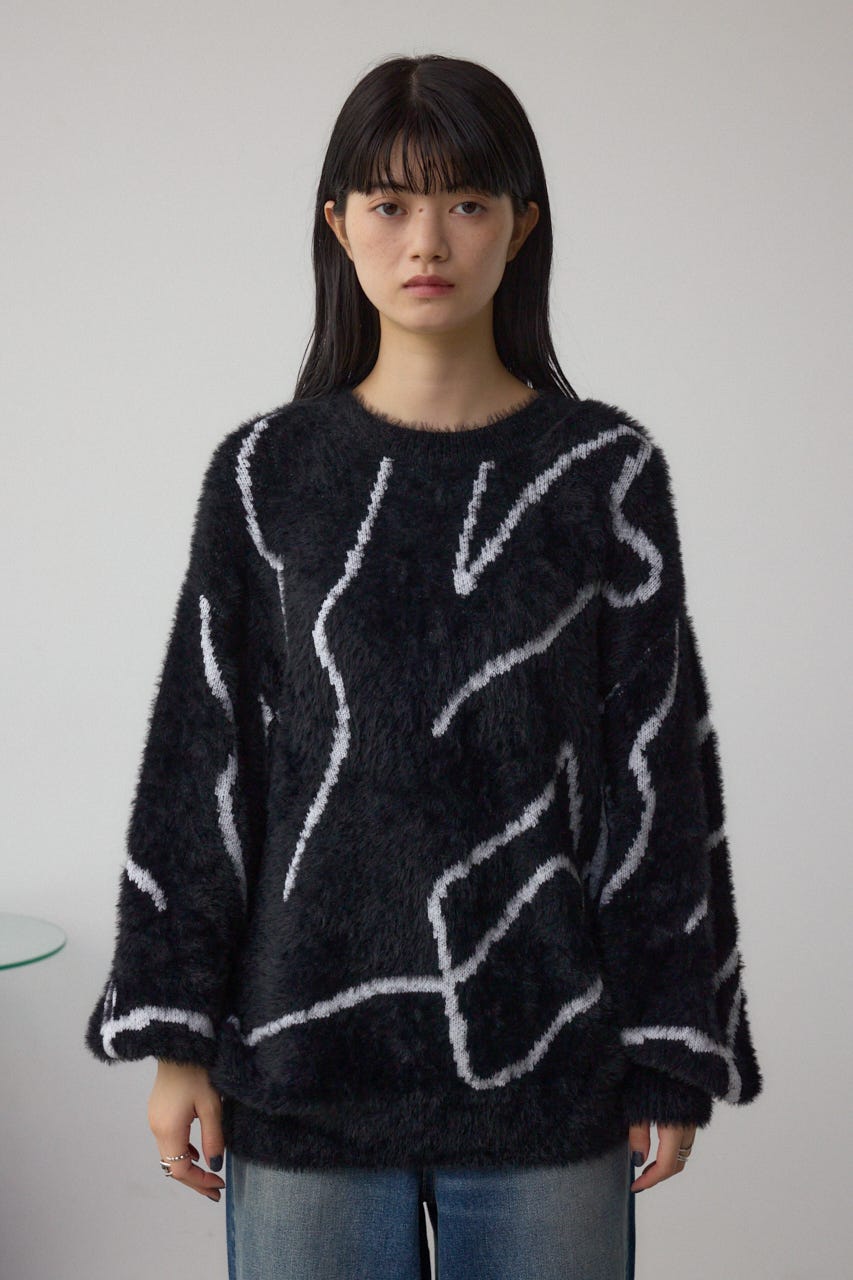 ニュアンス柄ニットトップス BLK FREE