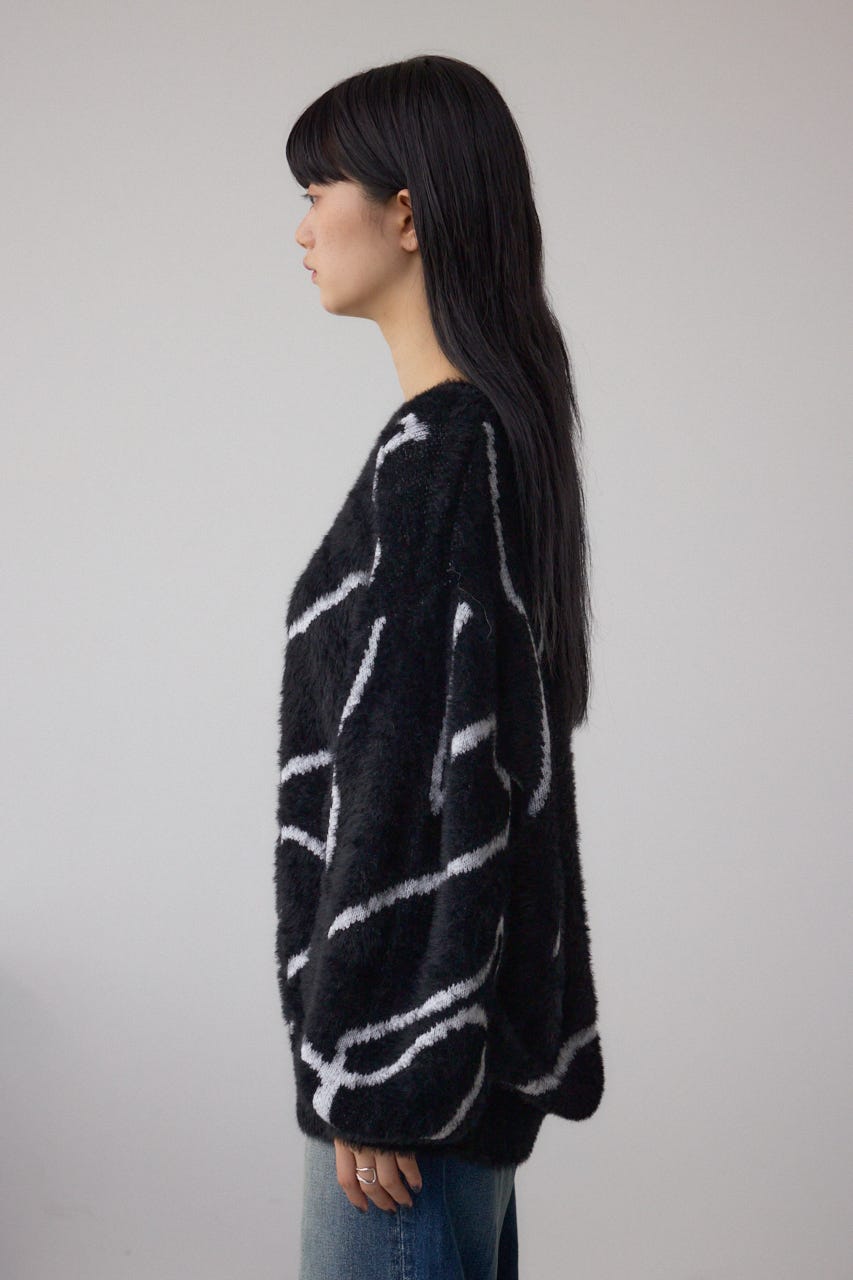 ニュアンス柄ニットトップス BLK FREE