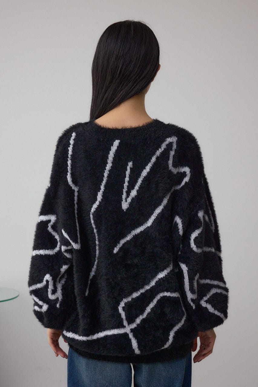 ニュアンス柄ニットトップス BLK FREE