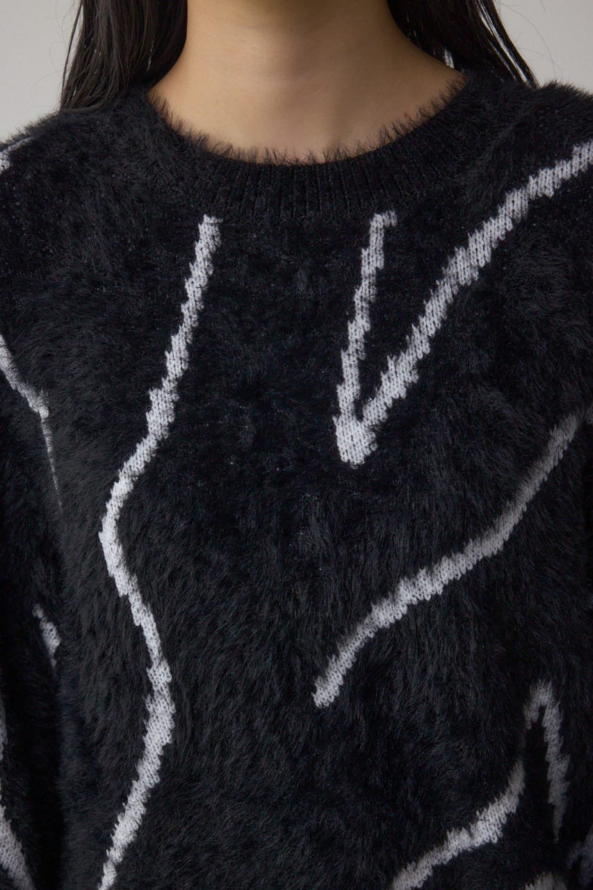 ニュアンス柄ニットトップス BLK FREE