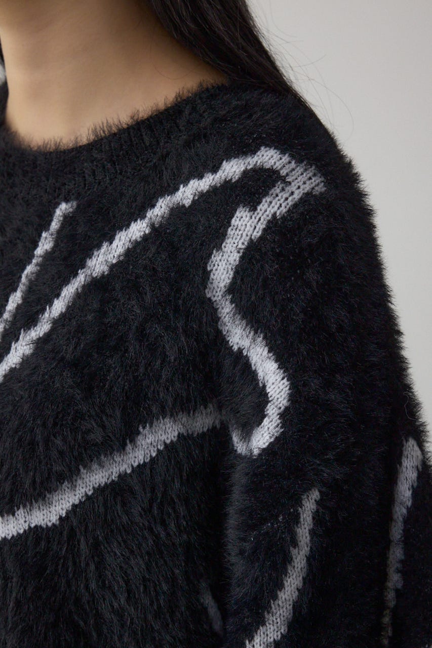 ニュアンス柄ニットトップス BLK FREE