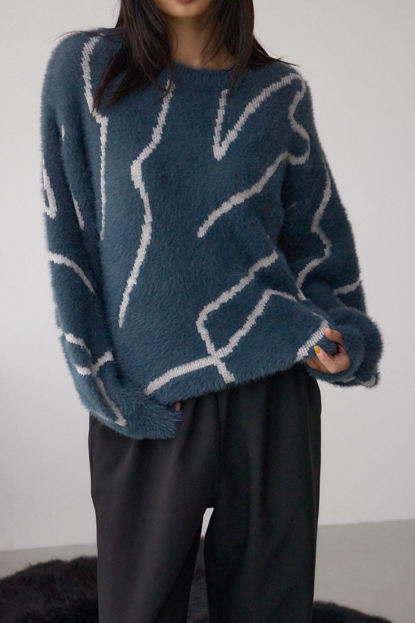 ニュアンス柄ニットトップス GRY FREE