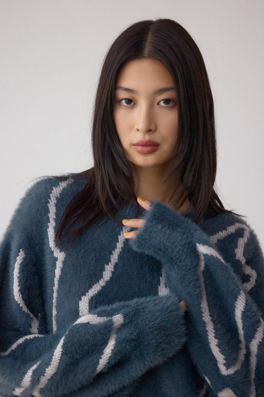 ニュアンス柄ニットトップス GRY FREE