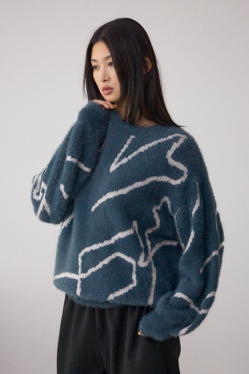 ニュアンス柄ニットトップス GRY FREE