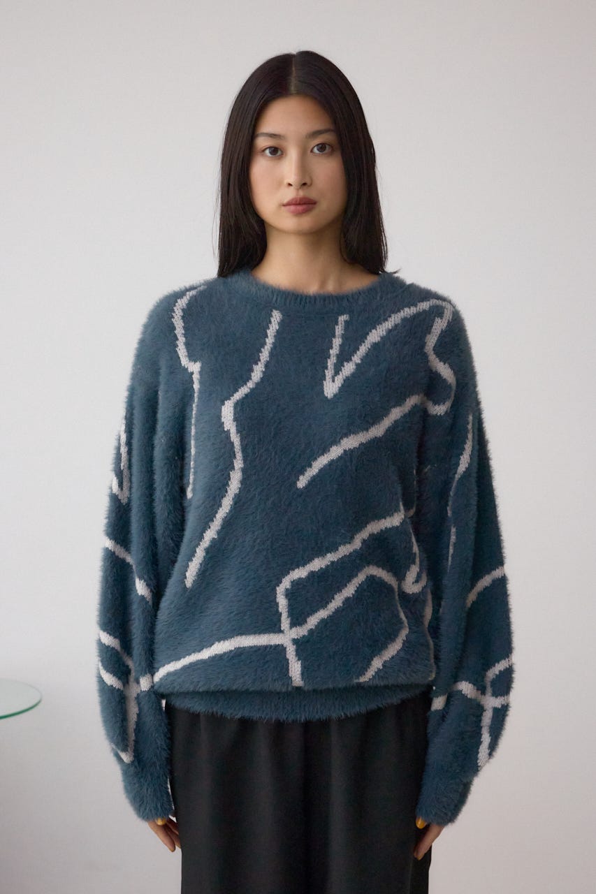 ニュアンス柄ニットトップス GRY FREE