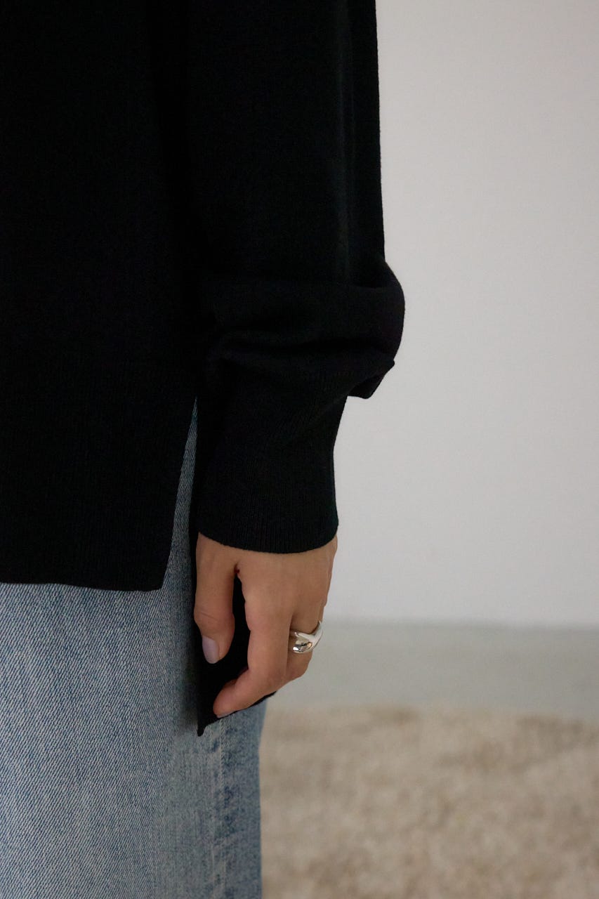 ポロカラーフォルムニットプルオーバー BLK FREE