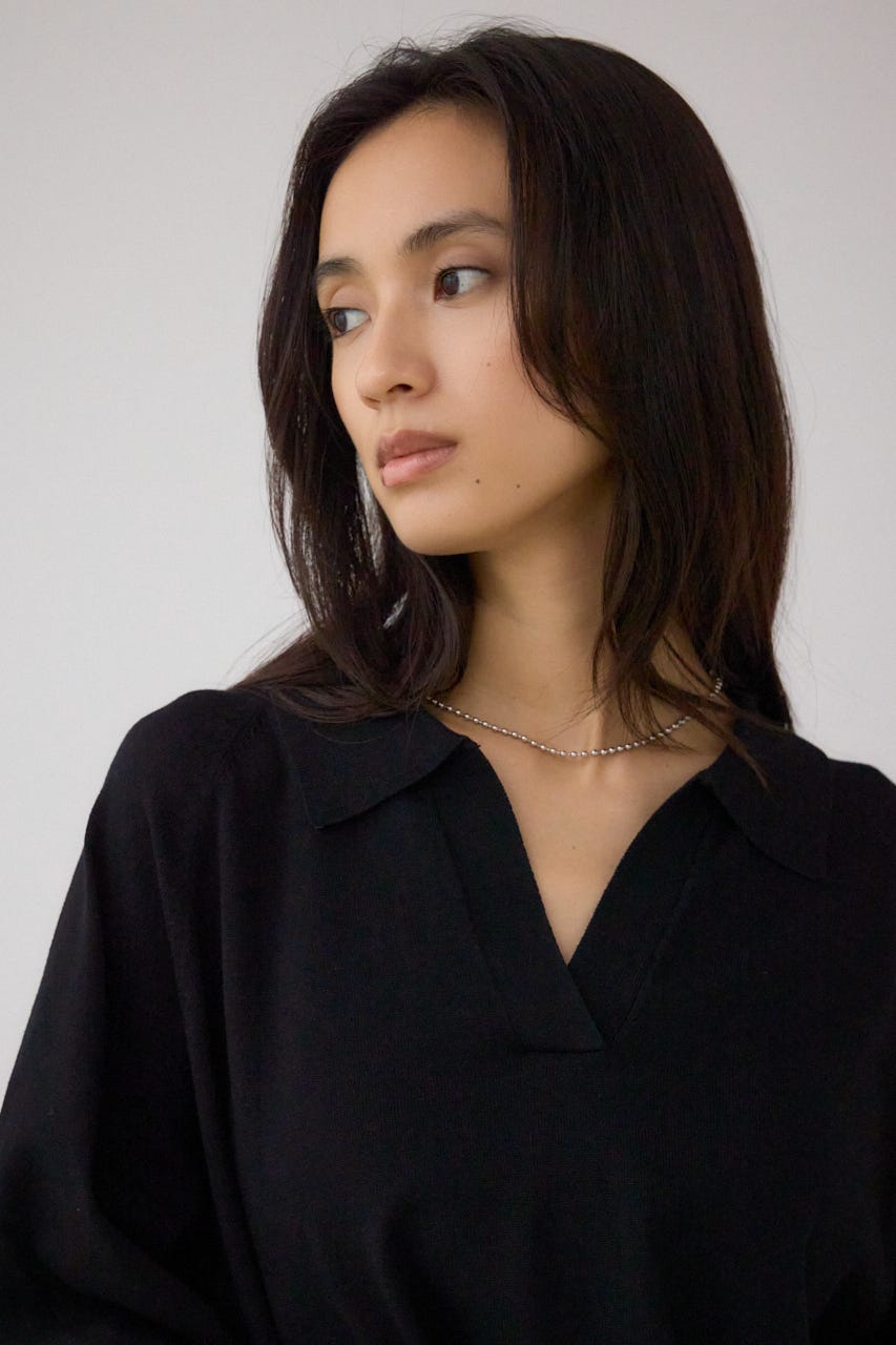 ポロカラーフォルムニットプルオーバー BLK FREE