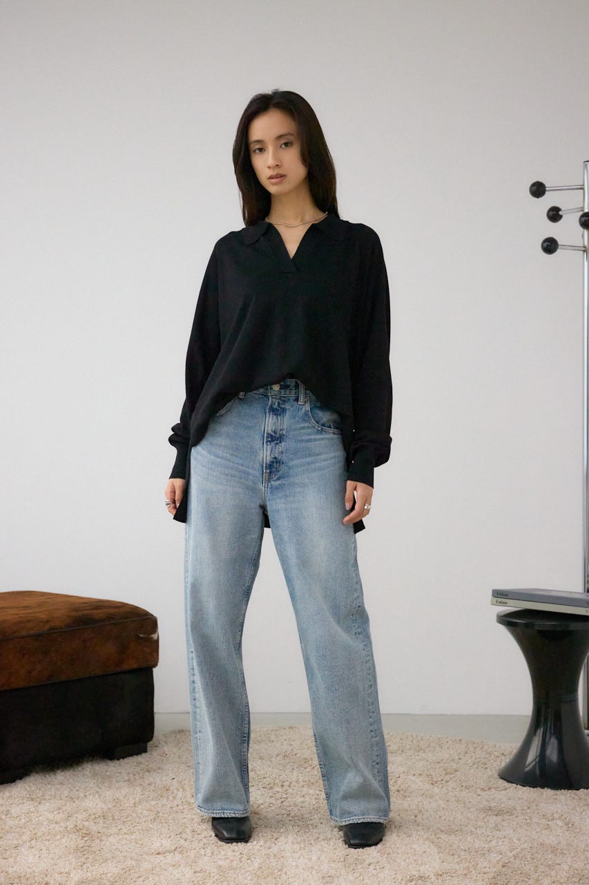 ポロカラーフォルムニットプルオーバー BLK FREE