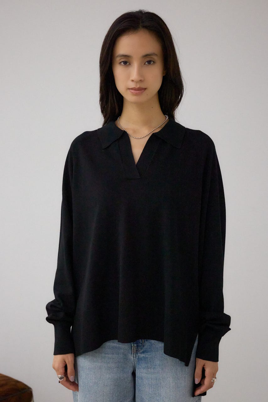 ポロカラーフォルムニットプルオーバー BLK FREE