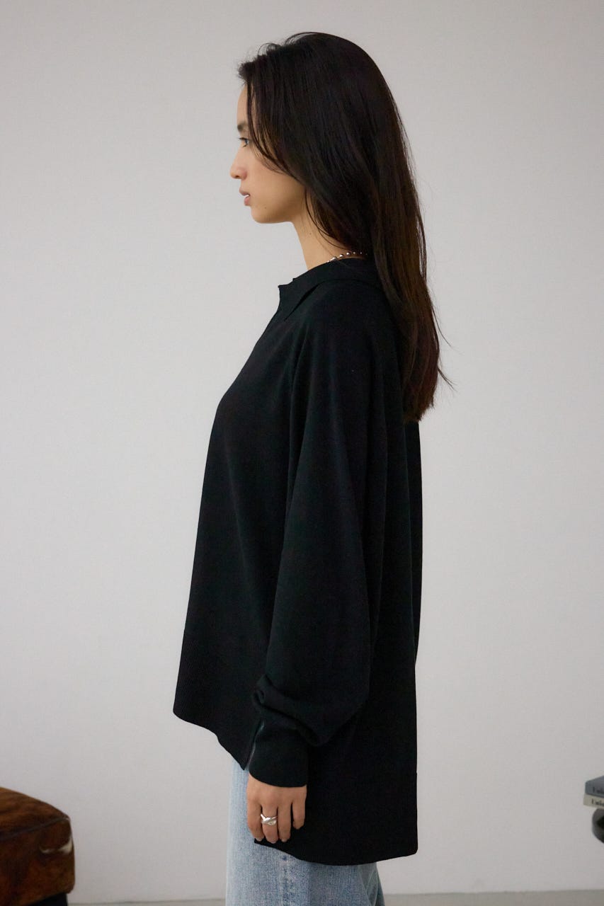 ポロカラーフォルムニットプルオーバー BLK FREE