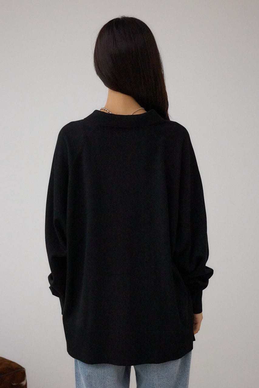 ポロカラーフォルムニットプルオーバー BLK FREE