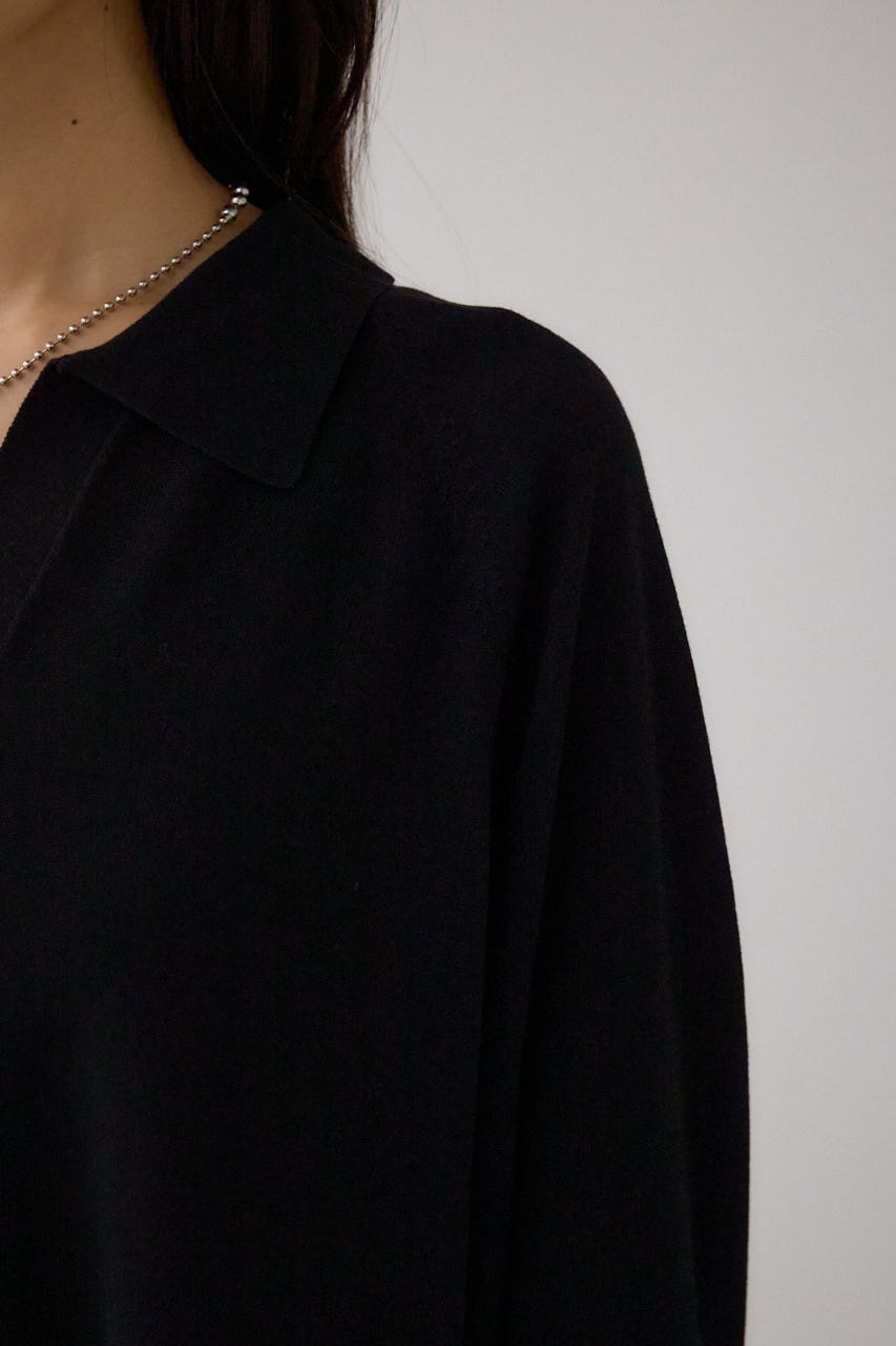 ポロカラーフォルムニットプルオーバー BLK FREE