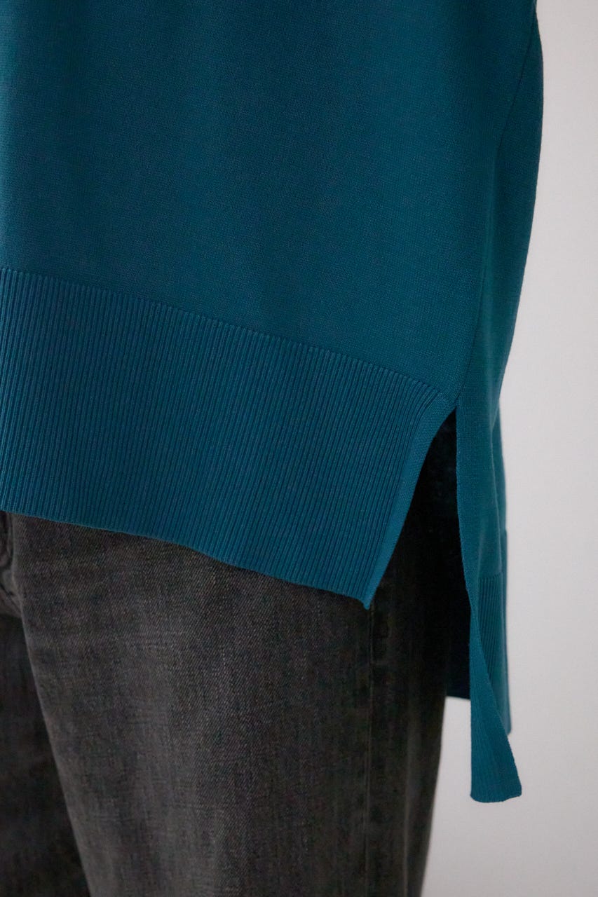 ポロカラーフォルムニットプルオーバー D/BLU FREE