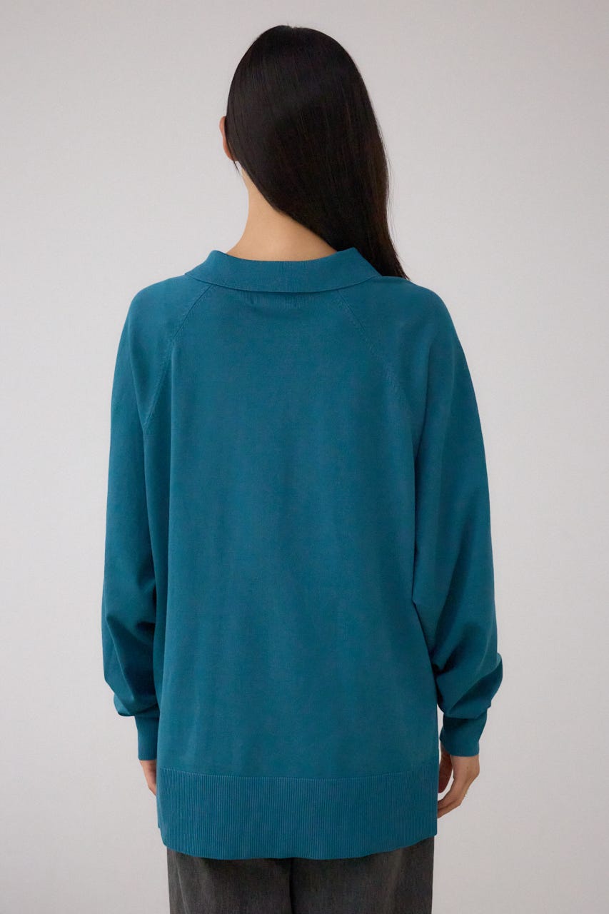 ポロカラーフォルムニットプルオーバー D/BLU FREE