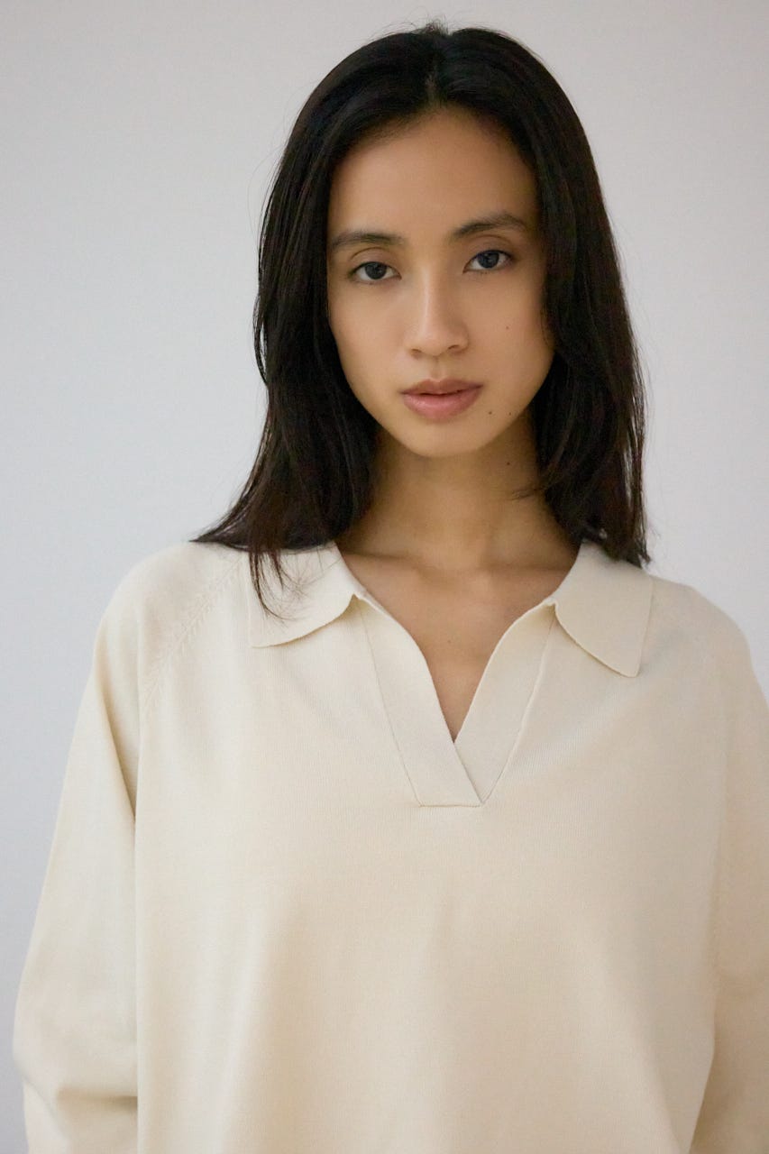 ポロカラーフォルムニットプルオーバー IVOY FREE