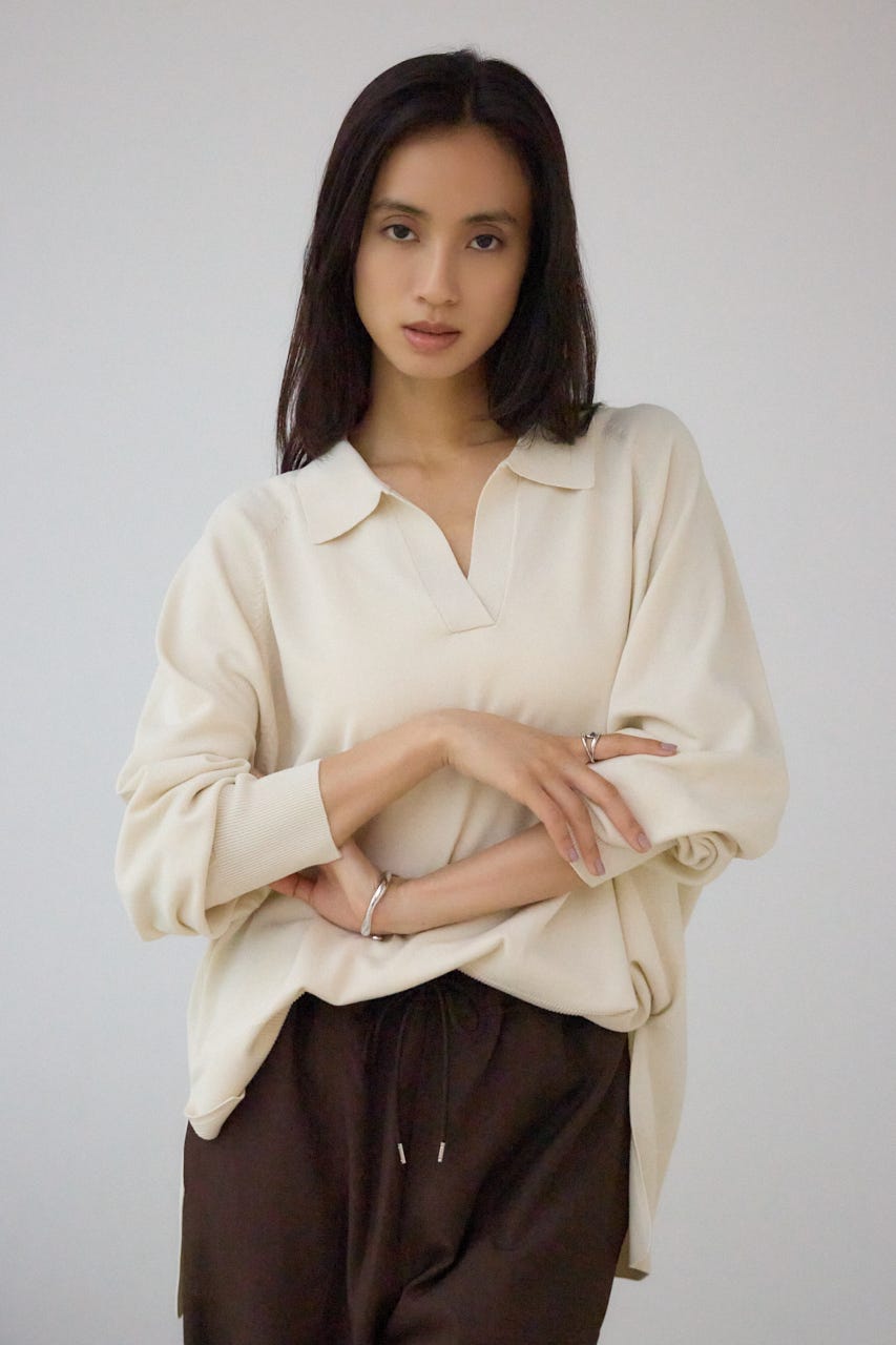 ポロカラーフォルムニットプルオーバー IVOY FREE