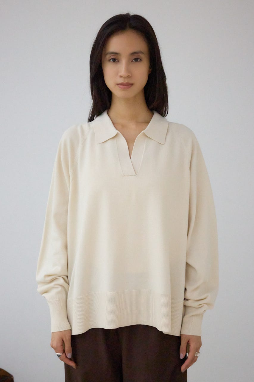 ポロカラーフォルムニットプルオーバー IVOY FREE
