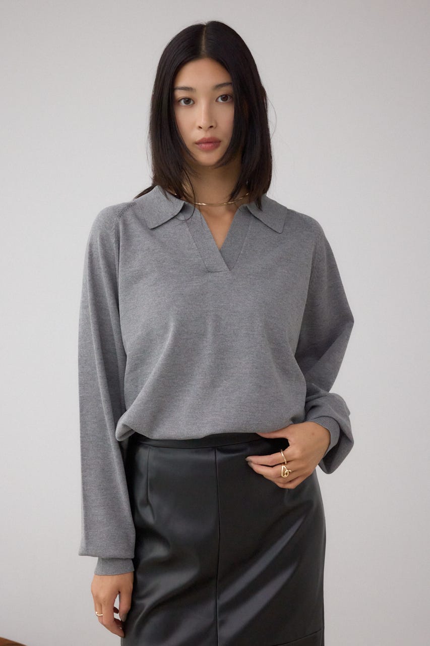 ポロカラーフォルムニットプルオーバー T.GRY FREE
