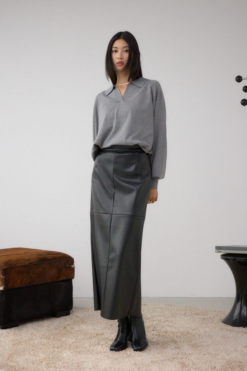 ポロカラーフォルムニットプルオーバー T.GRY FREE