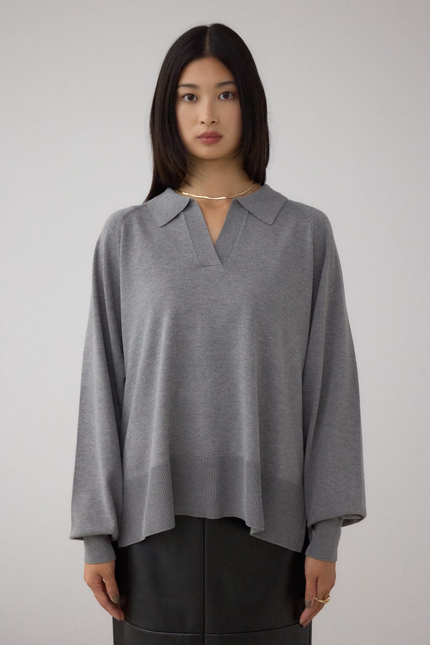 ポロカラーフォルムニットプルオーバー T.GRY FREE