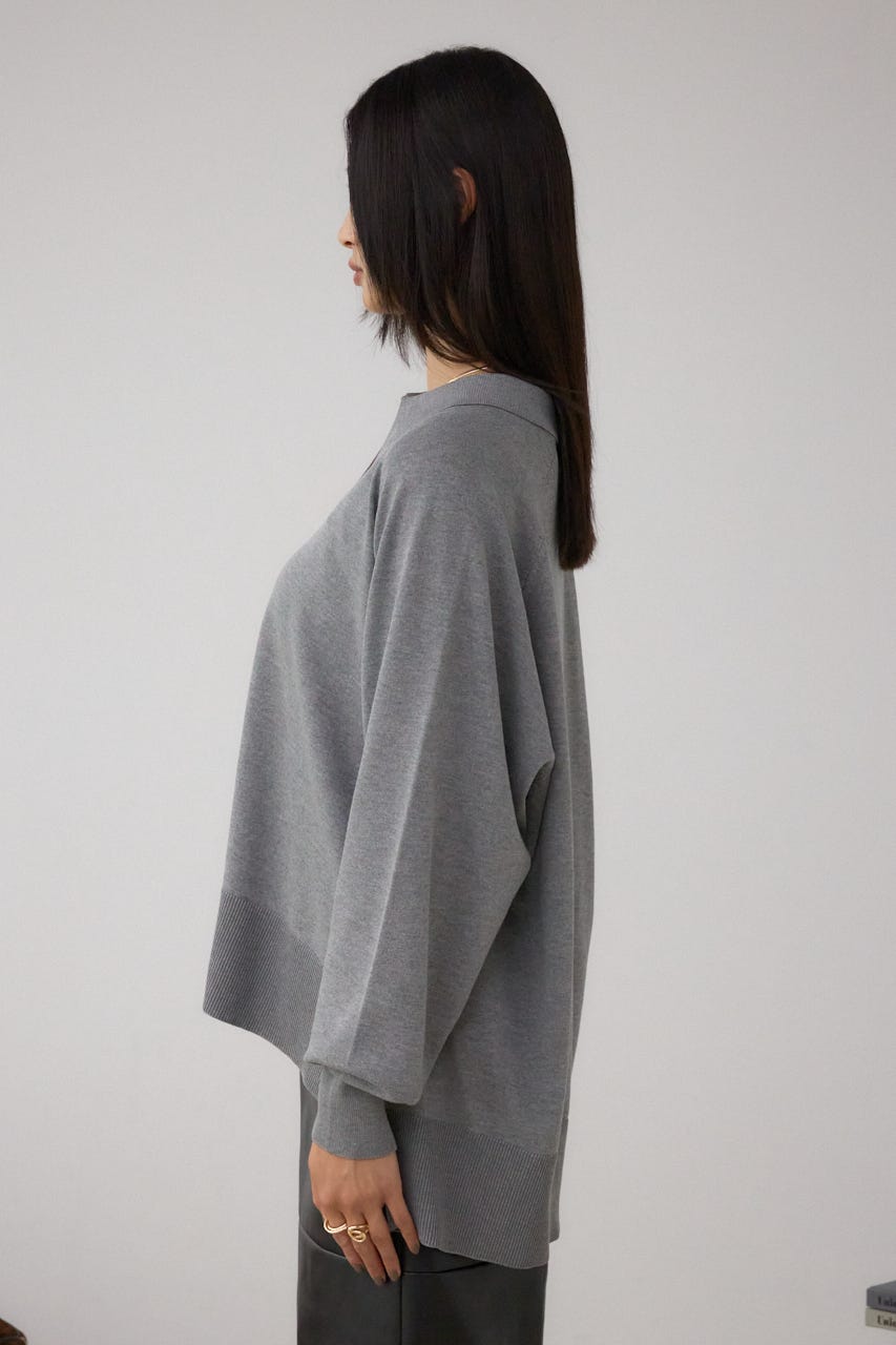 ポロカラーフォルムニットプルオーバー T.GRY FREE