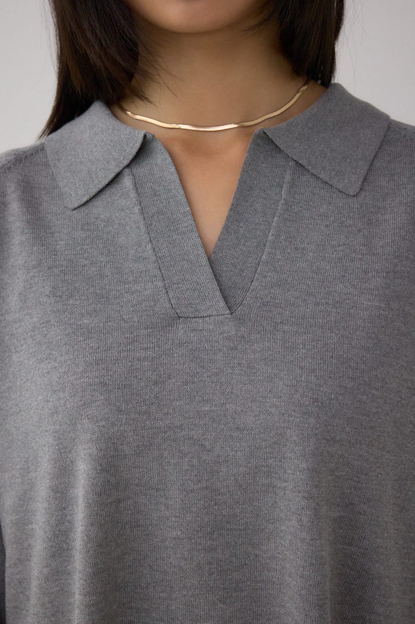 ポロカラーフォルムニットプルオーバー T.GRY FREE