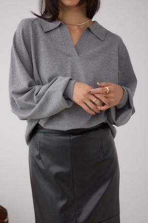 ポロカラーフォルムニットプルオーバー