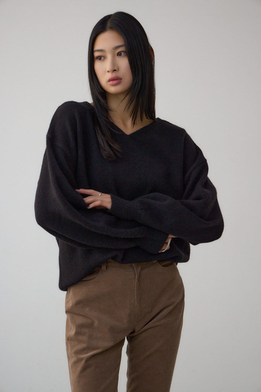 Vネックアソートカラーニットプルオーバー BLK FREE