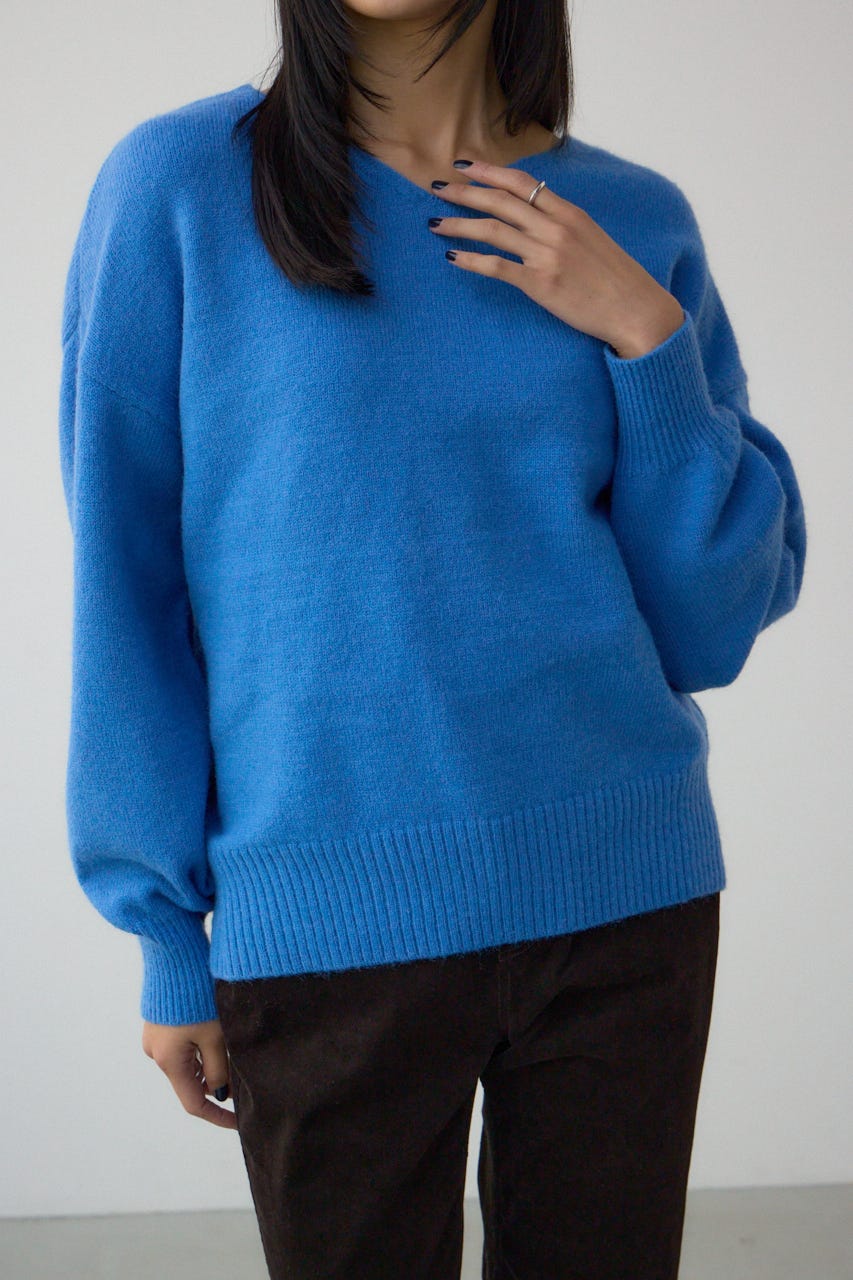 Vネックアソートカラーニットプルオーバー BLU FREE