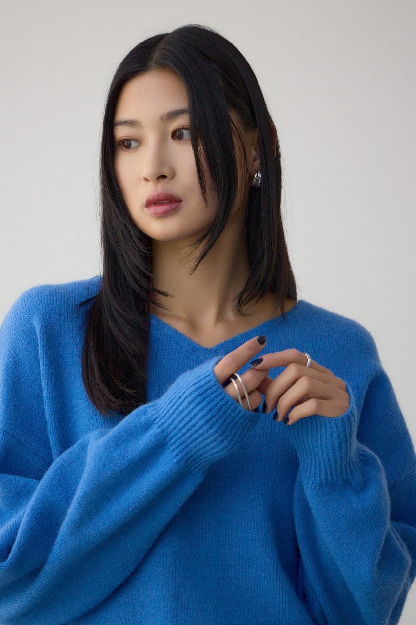 Vネックアソートカラーニットプルオーバー BLU FREE