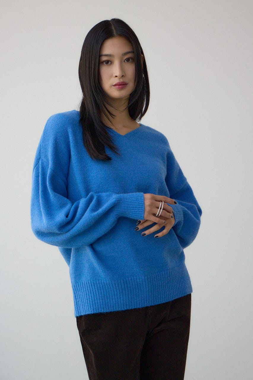 Vネックアソートカラーニットプルオーバー BLU FREE