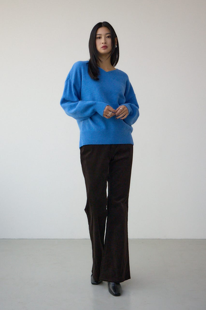 Vネックアソートカラーニットプルオーバー BLU FREE