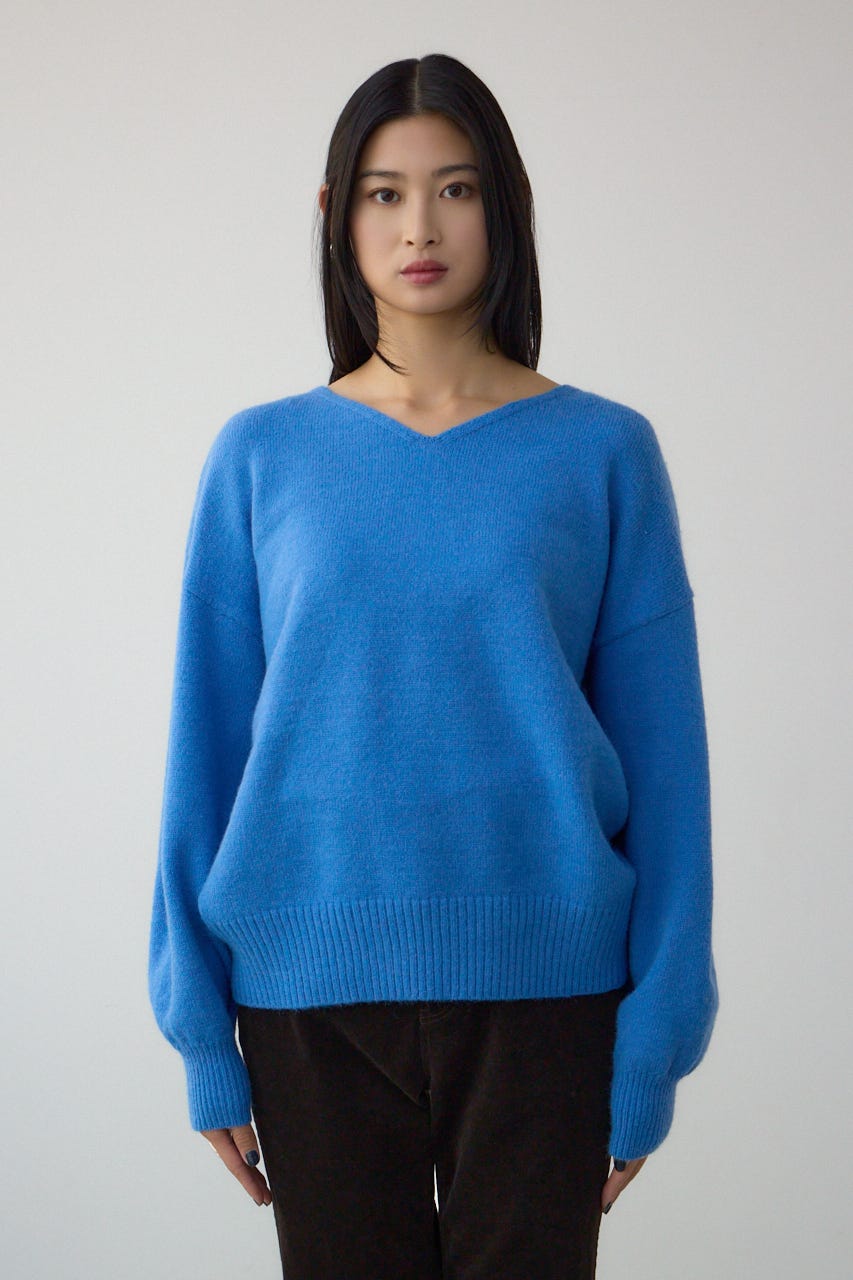 Vネックアソートカラーニットプルオーバー BLU FREE