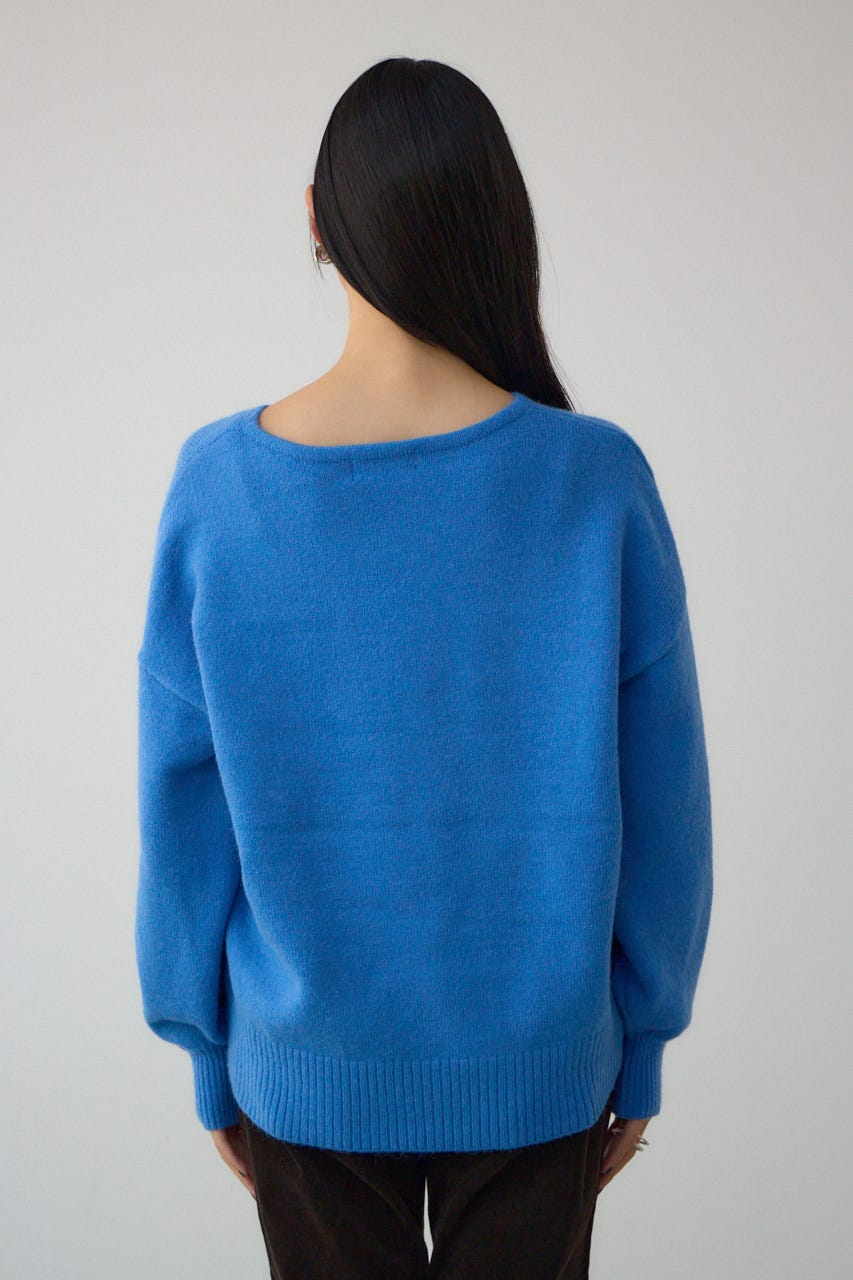 Vネックアソートカラーニットプルオーバー BLU FREE