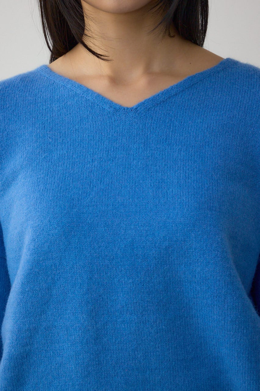 Vネックアソートカラーニットプルオーバー BLU FREE