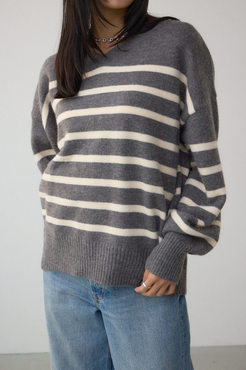 Vネックアソートカラーニットプルオーバー 柄GRY FREE