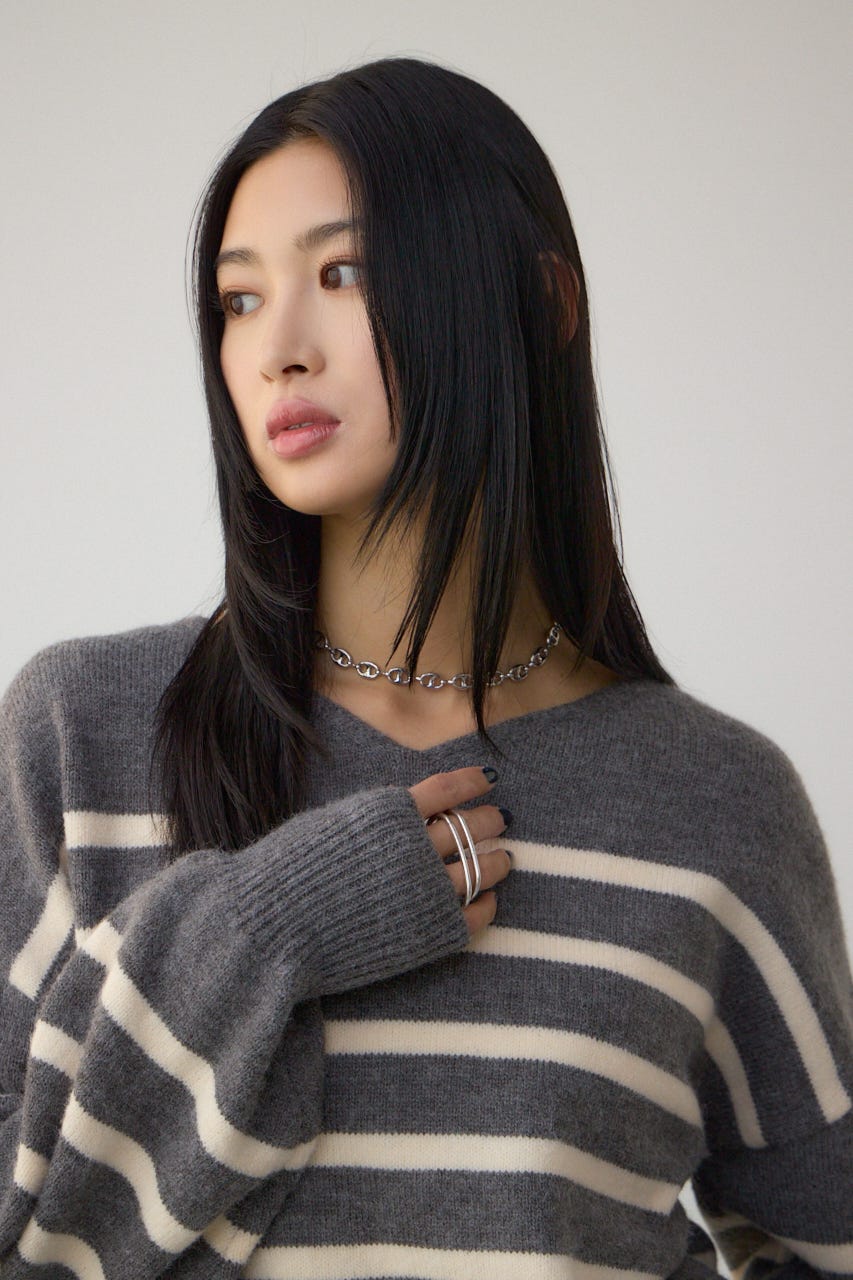 Vネックアソートカラーニットプルオーバー 柄GRY FREE