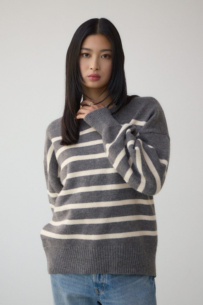 Vネックアソートカラーニットプルオーバー 柄GRY FREE