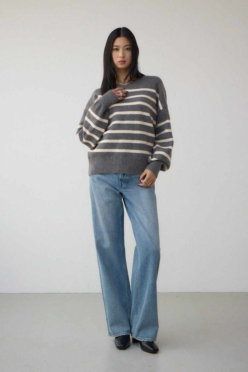 Vネックアソートカラーニットプルオーバー 柄GRY FREE