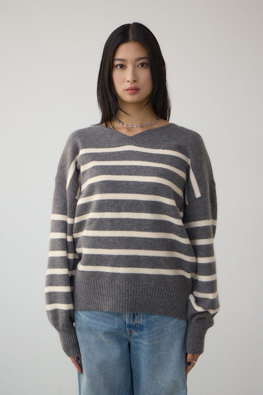 Vネックアソートカラーニットプルオーバー 柄GRY FREE