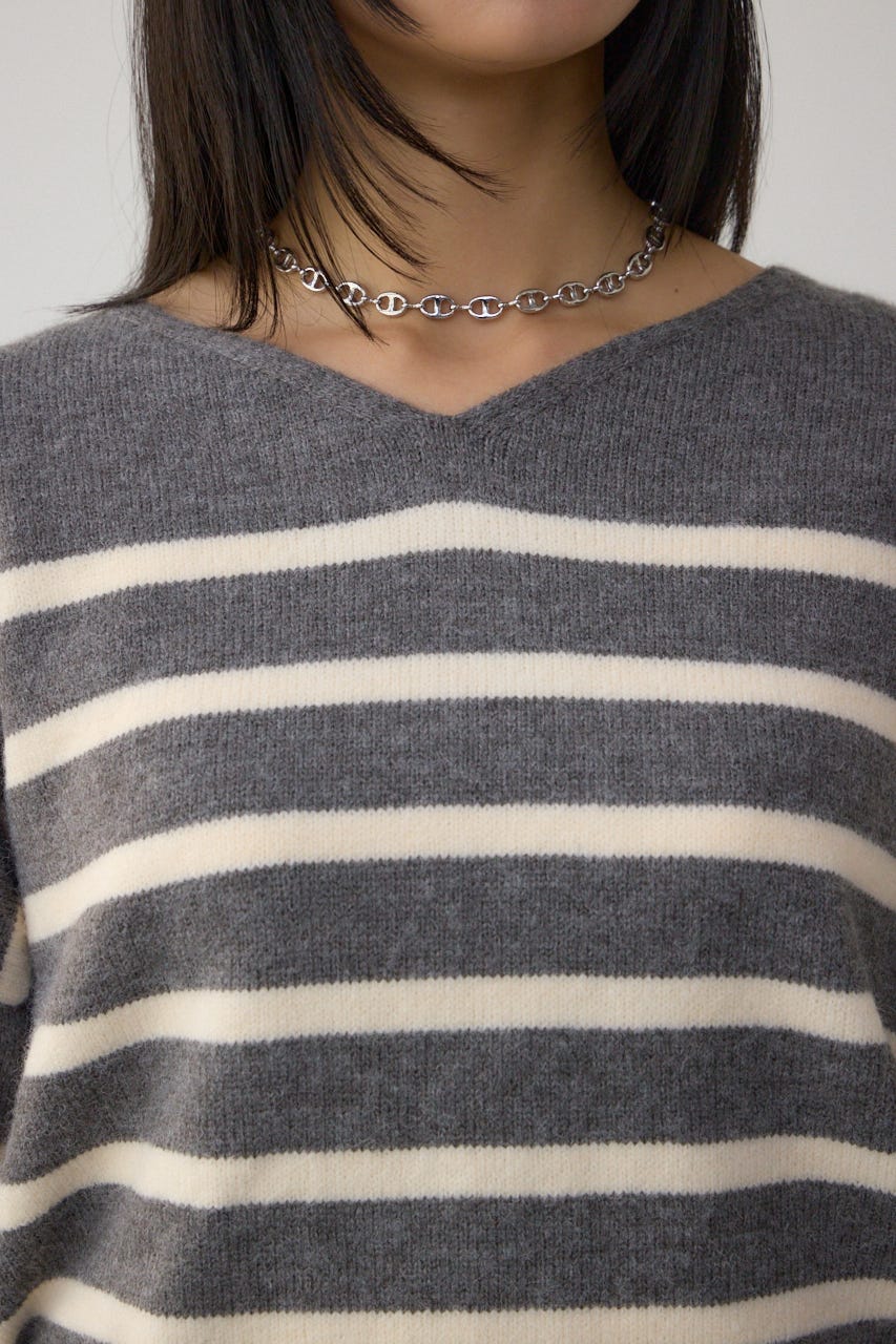 Vネックアソートカラーニットプルオーバー 柄GRY FREE