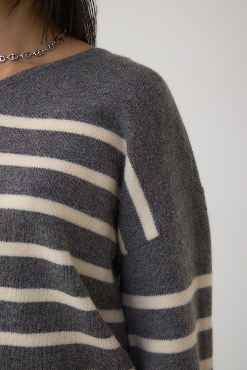 Vネックアソートカラーニットプルオーバー 柄GRY FREE