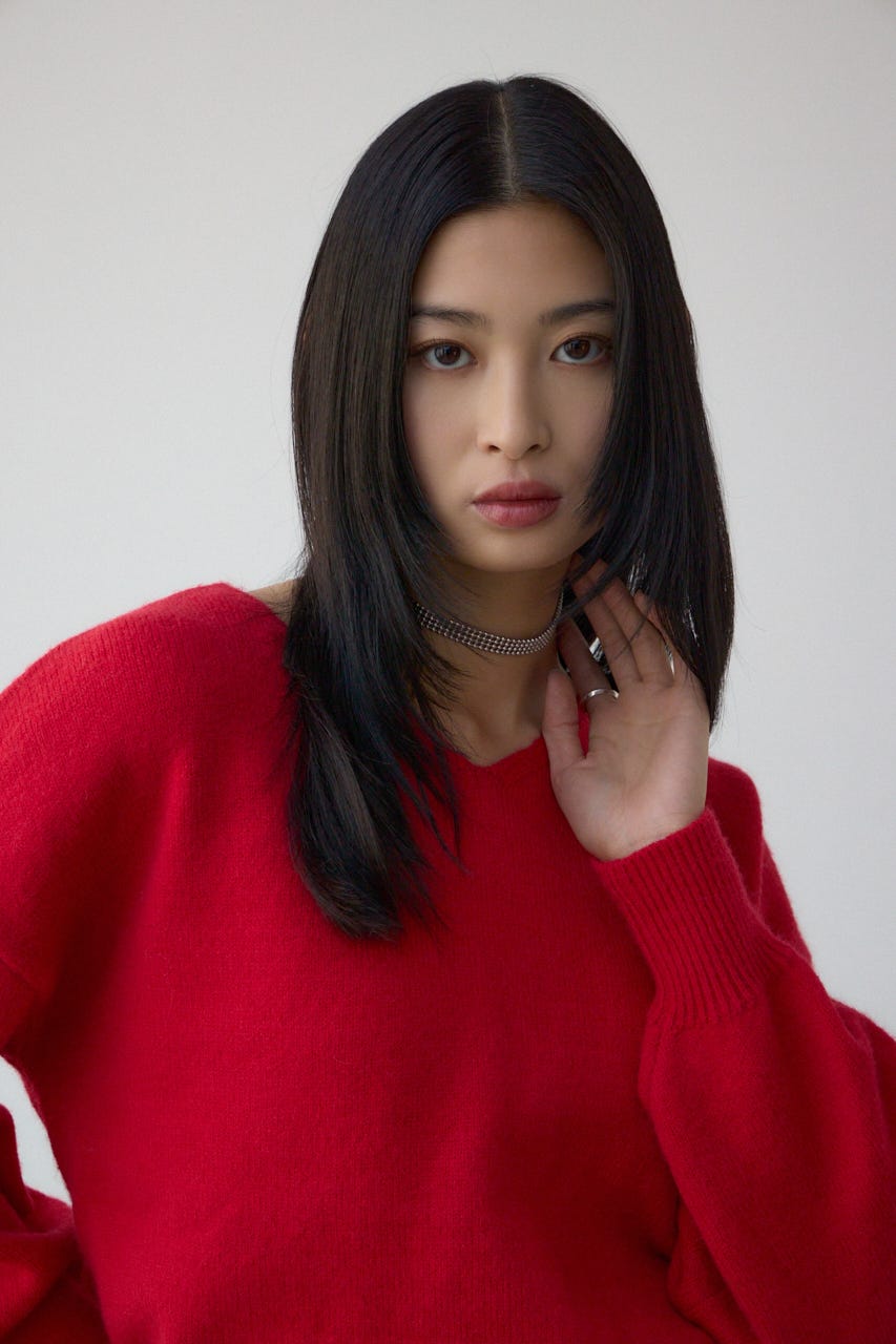 Vネックアソートカラーニットプルオーバー RED FREE