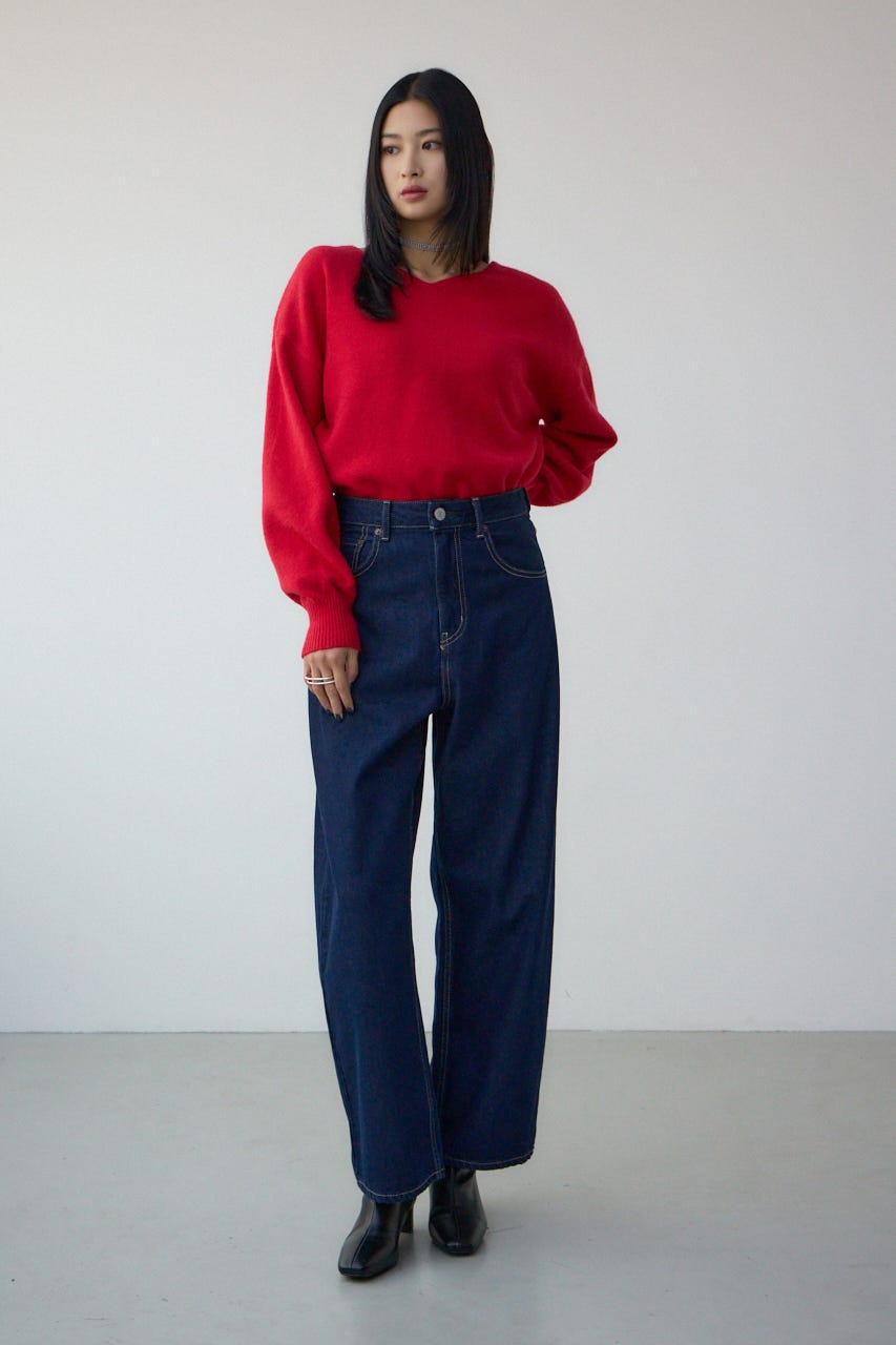 Vネックアソートカラーニットプルオーバー RED FREE