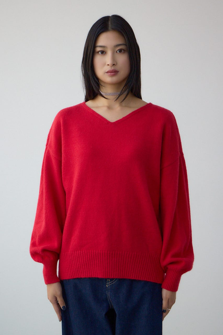 Vネックアソートカラーニットプルオーバー RED FREE