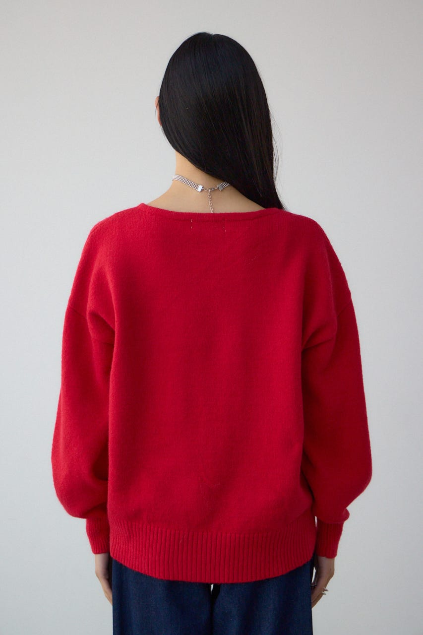 Vネックアソートカラーニットプルオーバー RED FREE