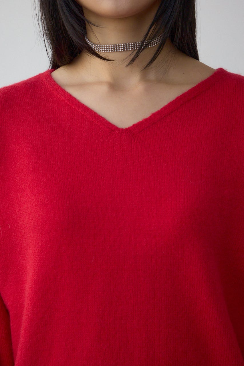 Vネックアソートカラーニットプルオーバー RED FREE